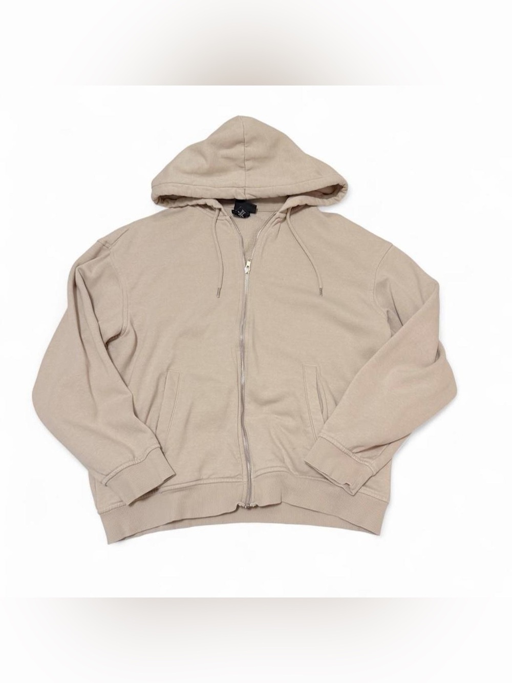 H&M Men's Beige Zip-Up Hooded Sweatshirt